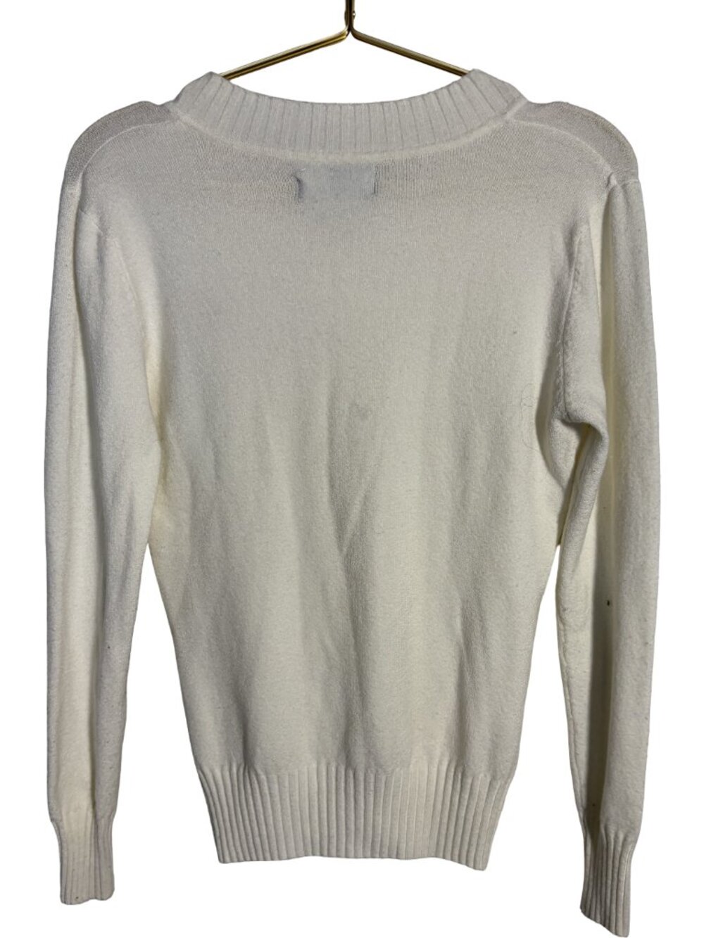 Polo Ralph Lauren V-Neck Knit Sweater Cream Ivory Red Pony Preppy Size M - Picture 5 of 6